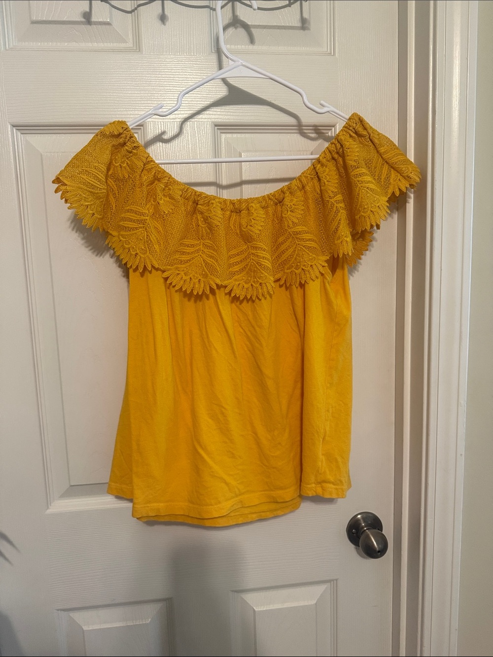 a new day Yellow Off-Shoulder Lace-Trim Camisole